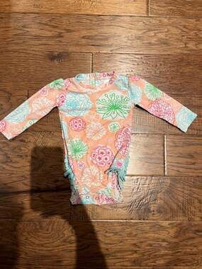 RuffleButts Tropical Gardens Long Sleeve One Piece Rash Guard Swimsuit 12-18M